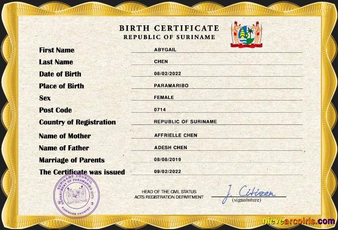 Suriname birth certificate